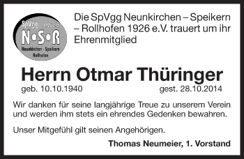 Traueranzeige von Otmar Thüringer von Pegnitz-Zeitung